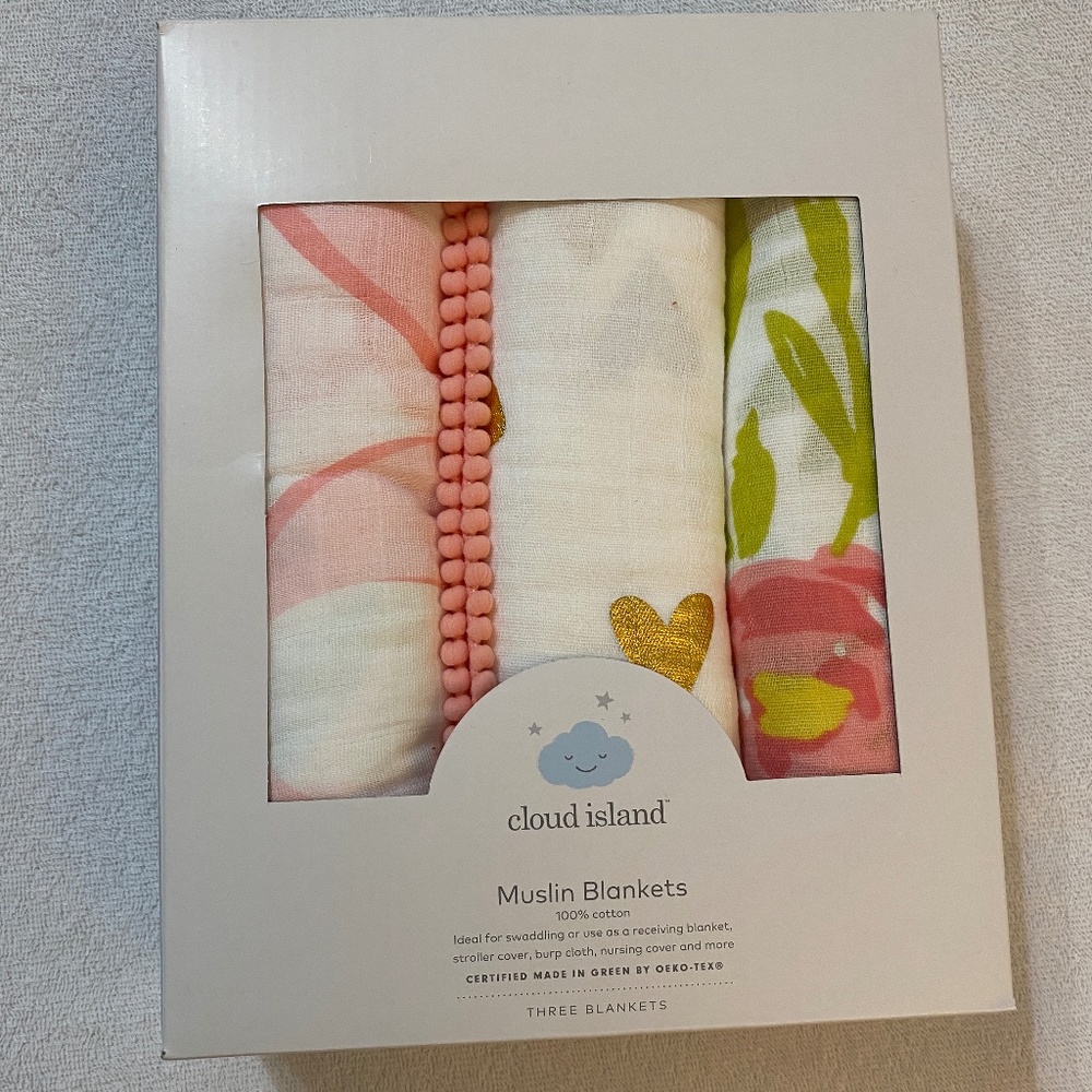 Cloud Island Pink Floral Muslin Swaddle Blankets